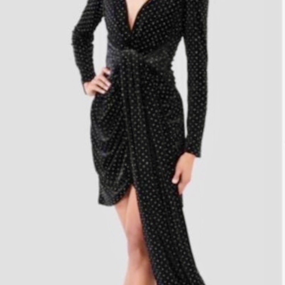NWT-BCBGMaxAzria Black Asymmetrical Ruched Dress-Rhinestone Detail-Small